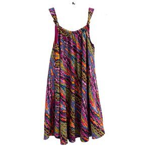 DKNY Women's Zigzag Multicolor Sleeveless Short Dress Large Polyester